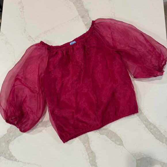 CeCe Off Shoulder Sheer Puff Sleeve Blouse Women's Medium Red Glam Renaissance - Picture 1 of 8